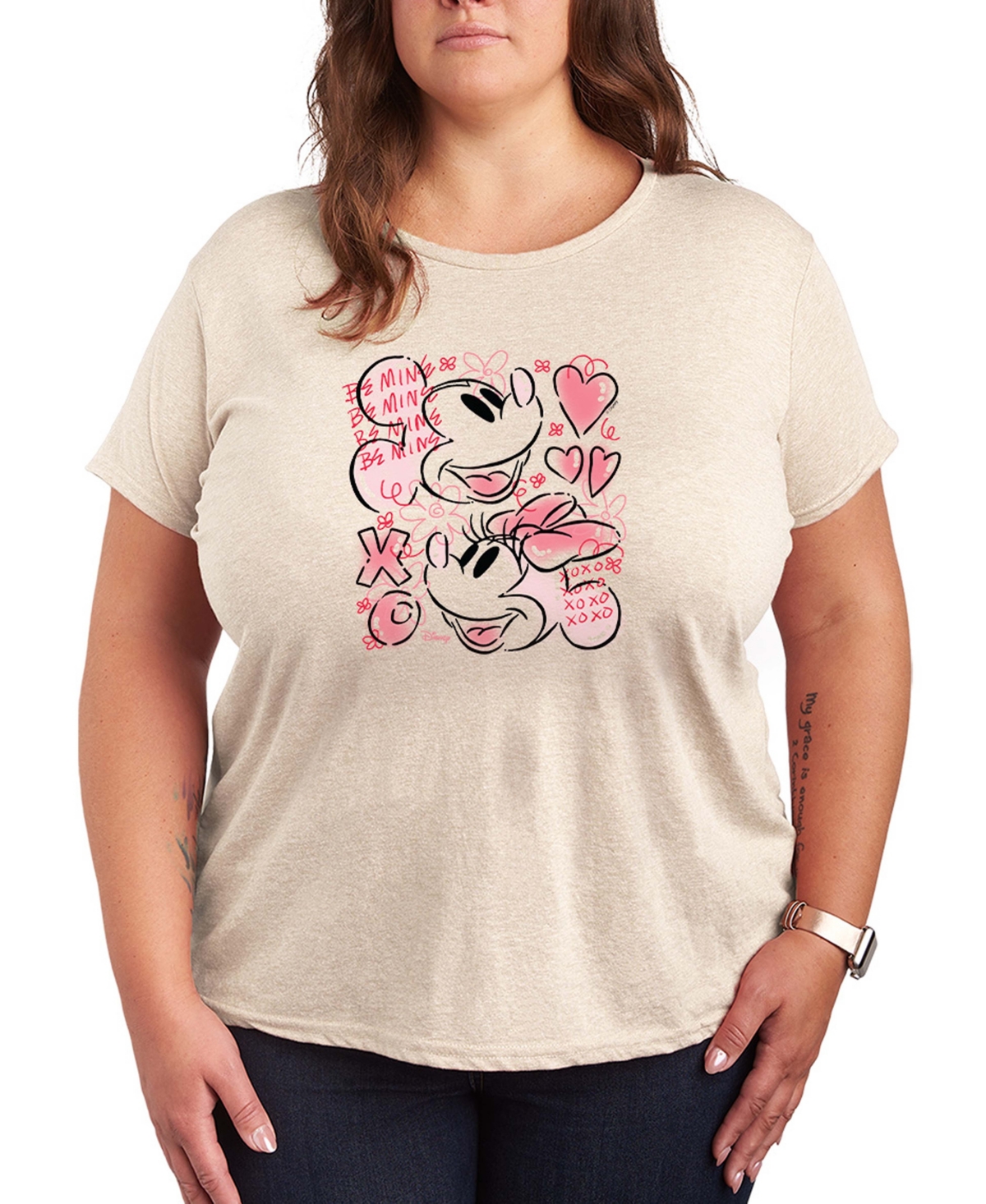 Hybrid Apparel Women's Mickey And Minnie Be Mine Xoxo Short Sleeve Graphic T-Shirt