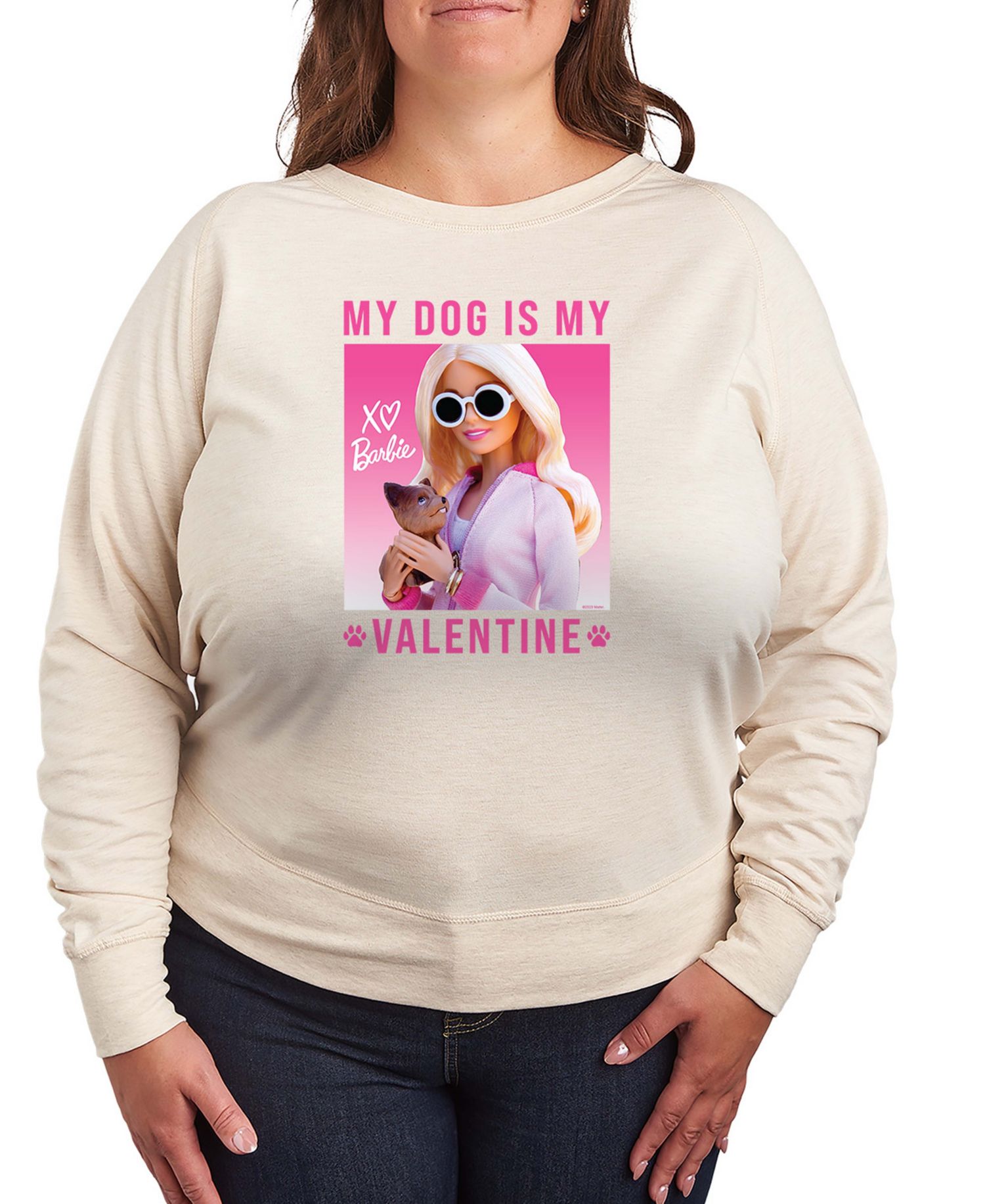 Women's Barbie My Dog Is My Valentine French Terry Long-Sleeve T-Shirt