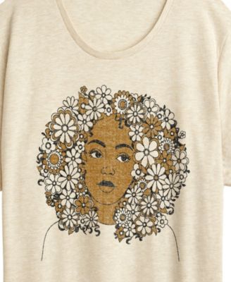 Women's Instant Message Flower Afro Short Sleeve Graphic T-Shirt