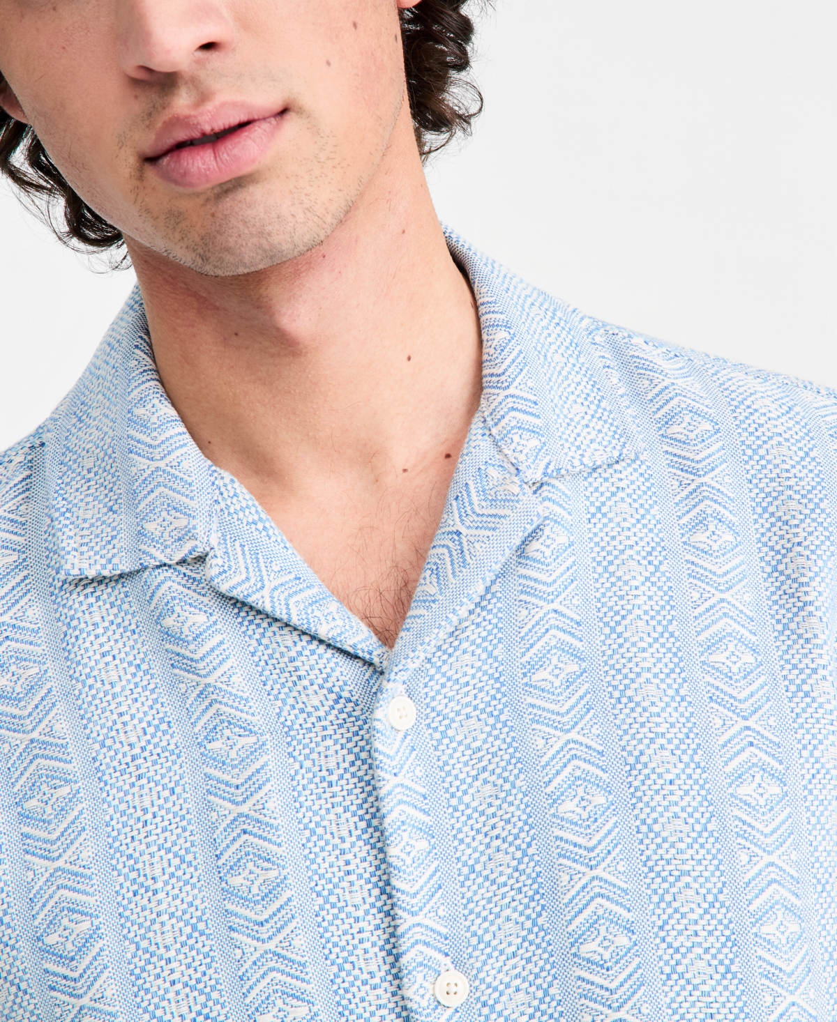 Sun + Stone Men's Aqua Geo Cotton Camp Shirt, Macy's Exclusive