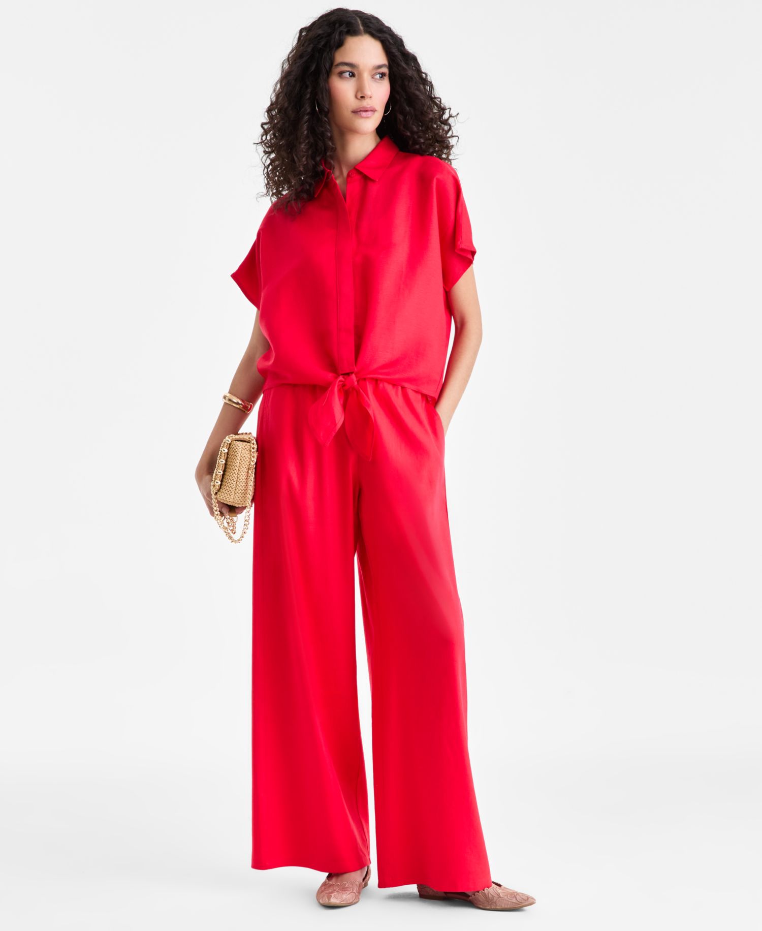 Women's Linen-Blend Wide-Leg Pull-On Pants