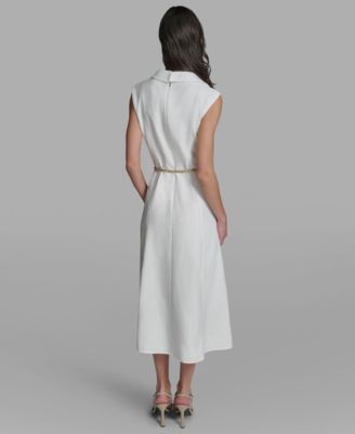 Women's Collared Chain Belt Midi Dress