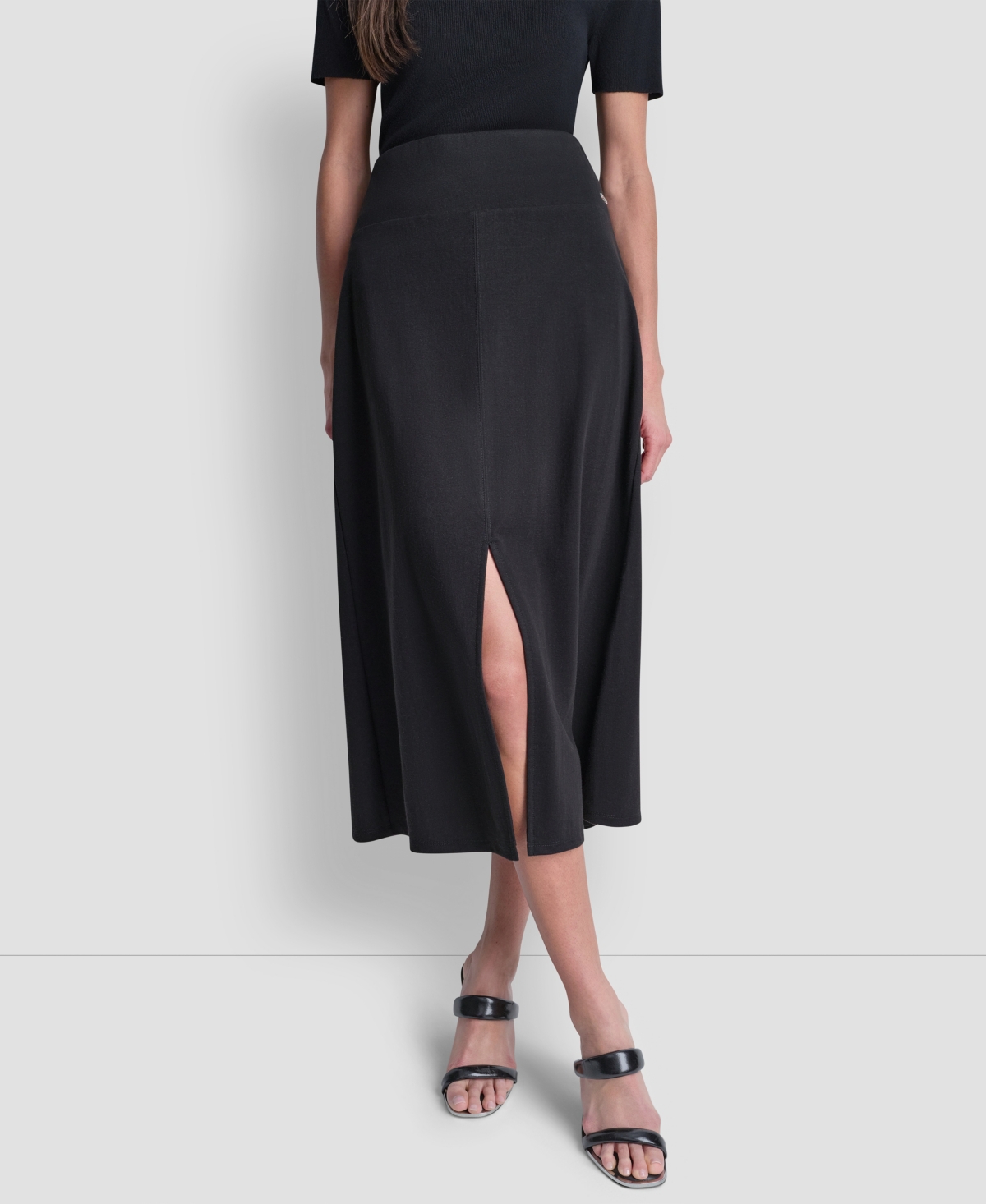 Dkny Women's Arid Pique Mini Logo Emblem Slit A-Line Skirt