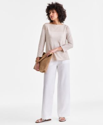 Women's Linen Blend Boat-Neck 3/4-Sleeve Top