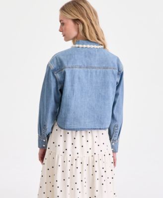 Women's Faux-Pearl-Trim Denim Shirt