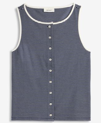 Women's Thin Stripe Rib Button-Up Tank Top