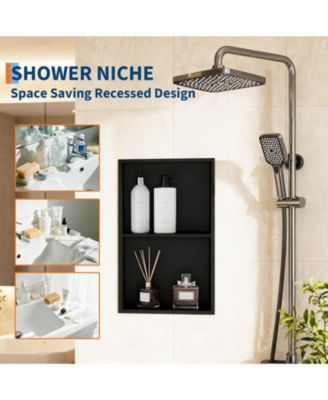 Modern Matte Black Stainless Steel Shower Niche - 24" x 12" Recessed Wall Shelf - Single Tier Bathroom Storage Organizer