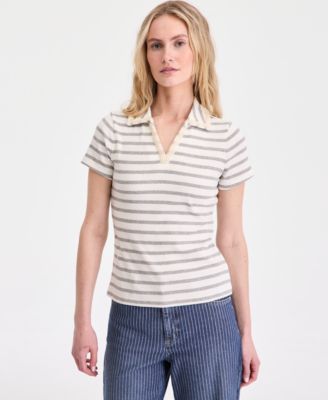 Women's Embellished Rib Polo Top