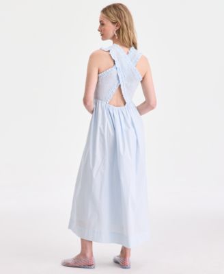 Women's Cotton Smocked Cross-Back Maxi Dress