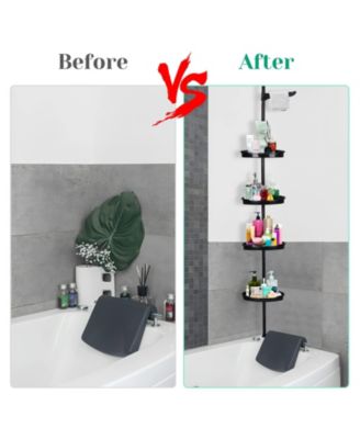 Corner Shower Caddy Tension Pole, Rust-Resistant Bathroom Storage Organizer with 4-Tier Adjustable Shelves & Rubber Pad, 101.6''- 122'' Height
