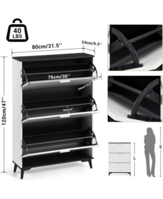 Shoe Storage Cabinet with 3 Flip Drawers, Narrow Hidden Shoe Storage Cabinet for Entryway, Freestanding Shoe Rack for Entryway Hallway