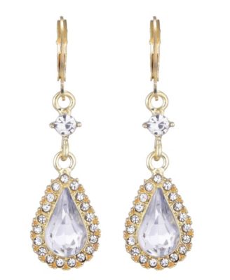 Gold Crystal Pear Halo Drop Earrings
