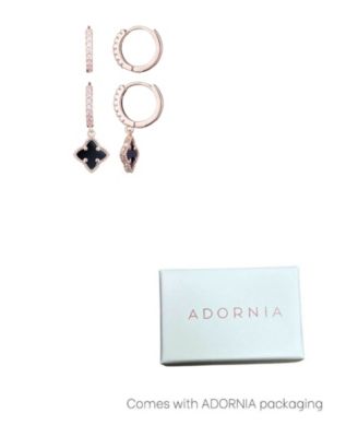 Rose Gold CZ Black Clover Huggie Set