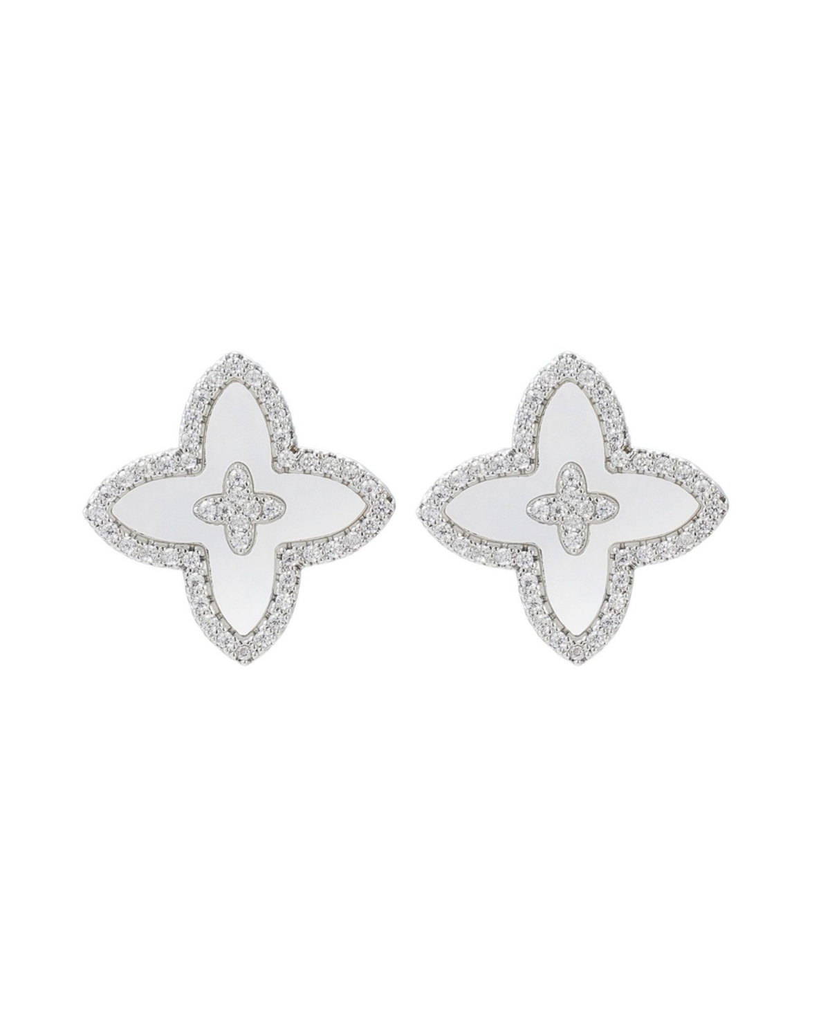 Adornia Silver Cz Mother of Pearl Statement Flower Stud Earrings