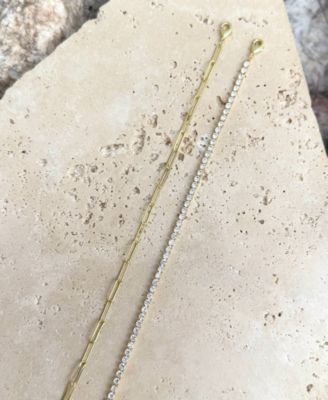 Gold Tennis and Paperclip Chain Bracelet Set