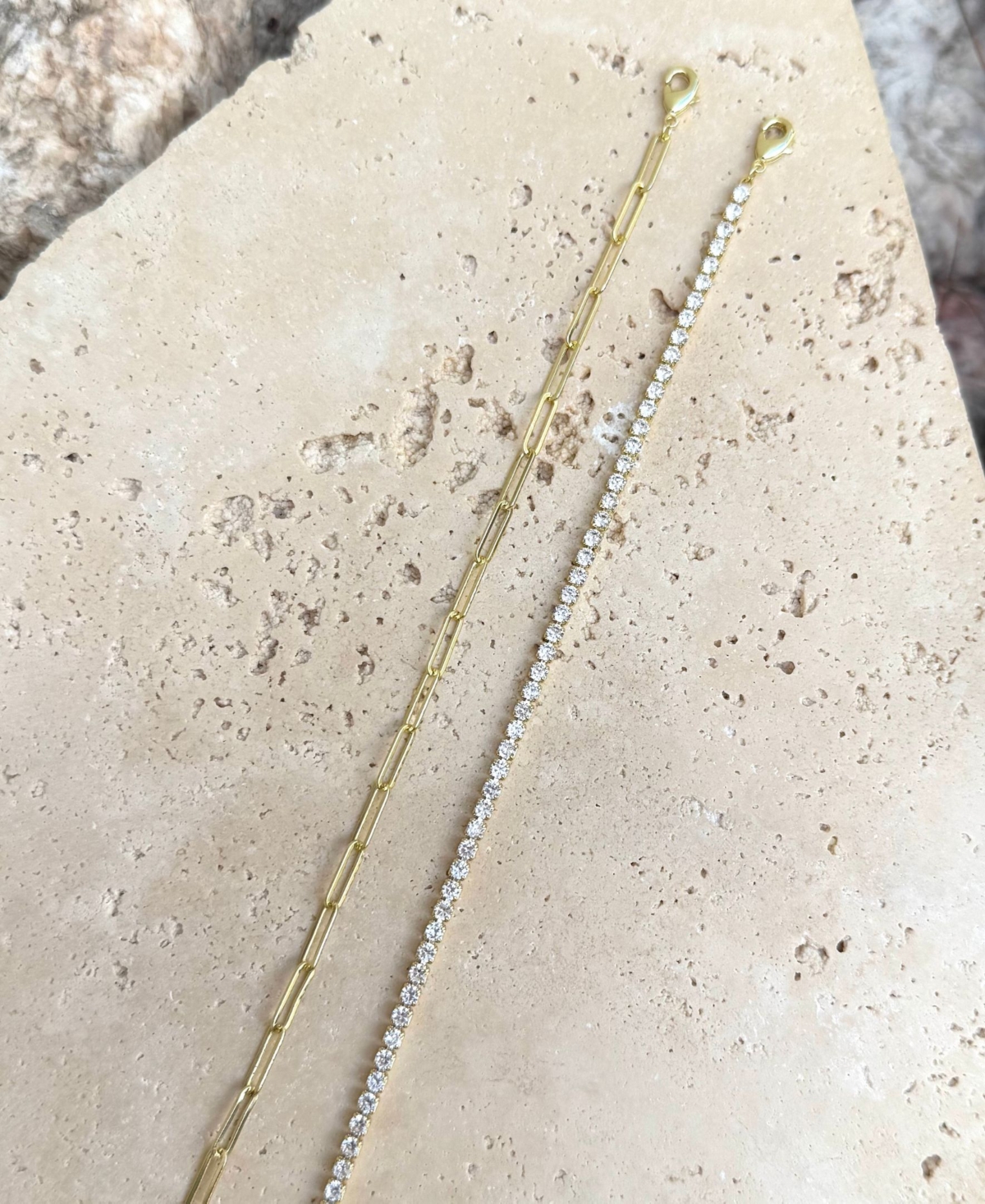 Adornia Gold Tennis and Paperclip Chain Bracelet Set