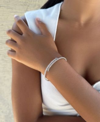 Silver Adjustable Crystal Tennis Cuff Bracelet