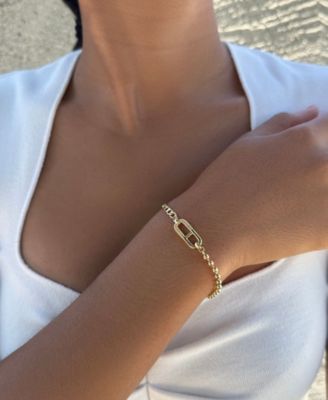 Gold CZ Mixed Chain Sideways Pendant Bracelet