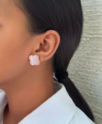 Rose Gold Clover Stone Stud Earrings