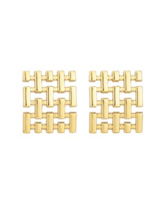 Tarnish Resistant Gold Grid Stud Earrings