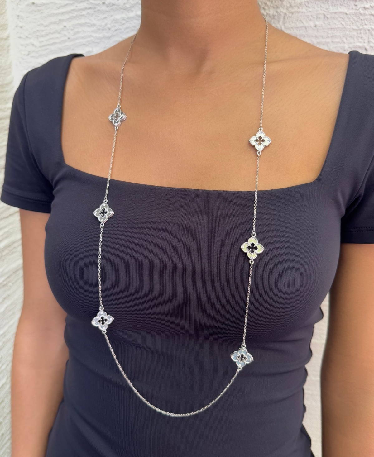 Adornia Silver 36" Clover Station Necklace