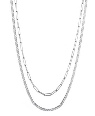 Silver Tennis and Paperclip Chain Necklace Set