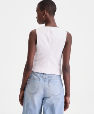 Women's Linen Blend V-Neck Button-Front Vest