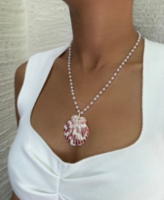 Gold Pearl Pink Shell Rosary Necklace