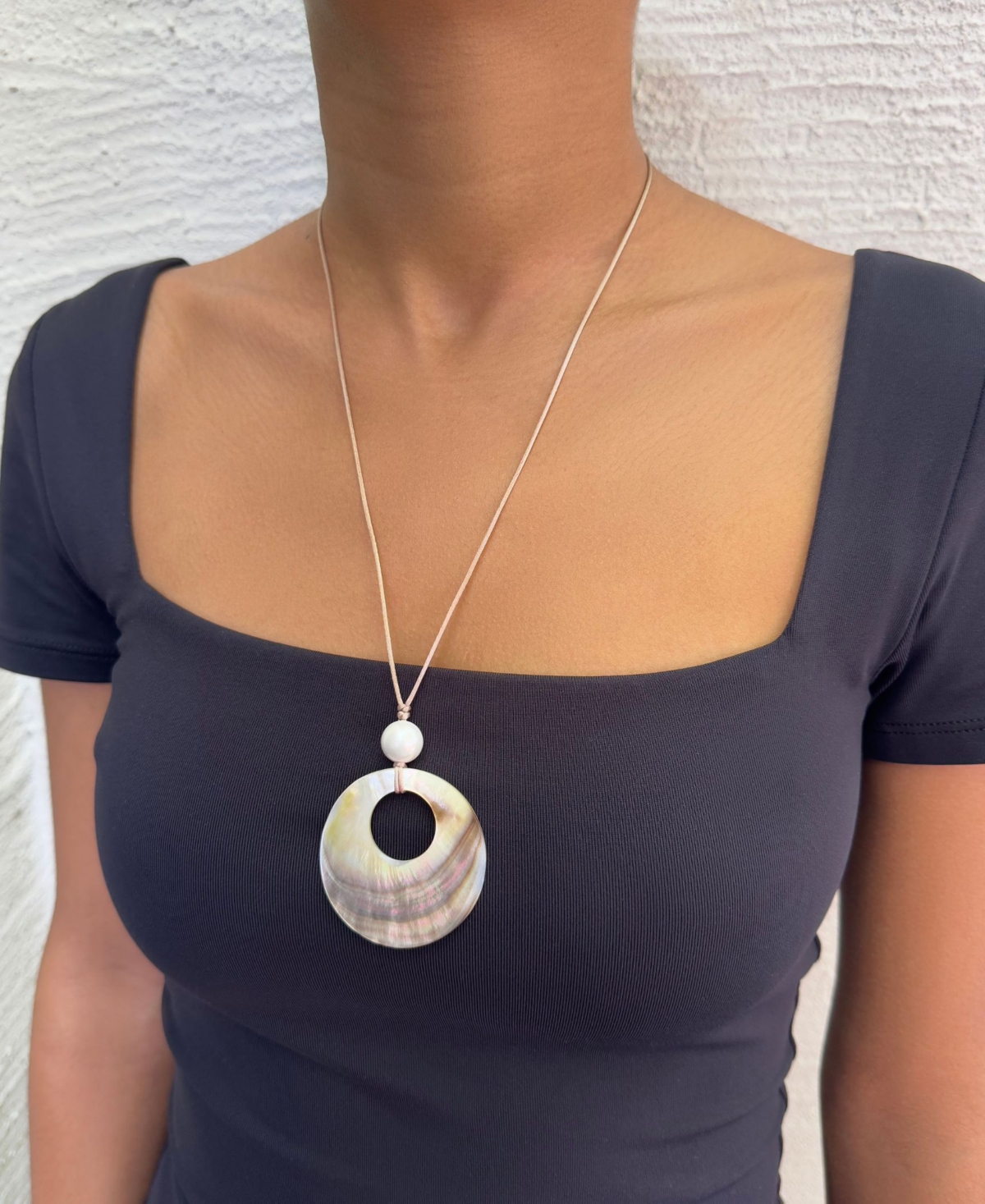 Adornia Adjustable Leather and Shell Necklace