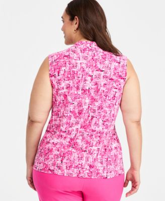 Plus Size Pleated V-Neck Sleeveless Top