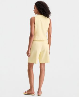 Women's V-Neck Button-Front Vest & Mid-Rise Bermuda Shorts