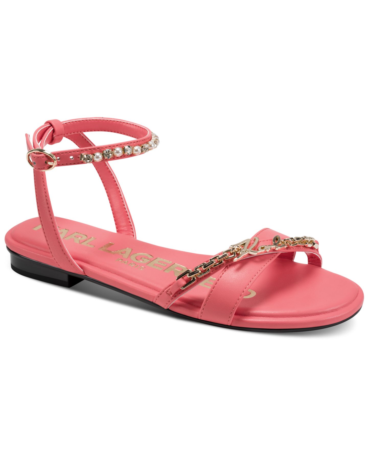 Женские сандалии KARL LAGERFELD PARIS Christiano Ankle Strap Flat, цвет: Закатный коралловый — фото 1
