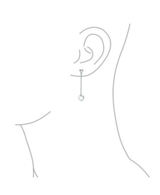 Romantic Simple Chain Long Linear Open Hearts Dangle Earrings Lightweight Sterling Silver