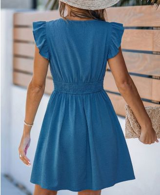 Women's Sky Charm Flutter Sleeve Mini Beach Dress