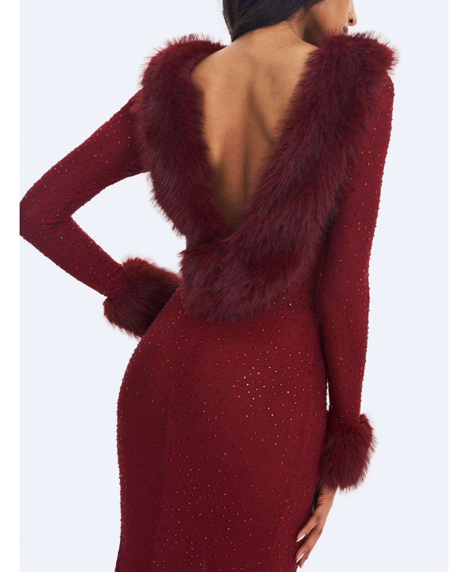 Women's Rhinestone Mesh Low Back Mermaid Gown