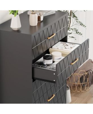 Tall Dresser for Bedroom with 5 Drawer, Pink Wood Chest of Drawers with Gold Handles for Closet, Modern Nightstand for Bedside