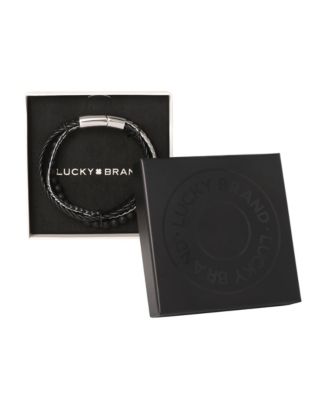 Men s 3 Row Leather, Chain & Bead Bracelet, Black, Magnetic Clasp - 8.5''