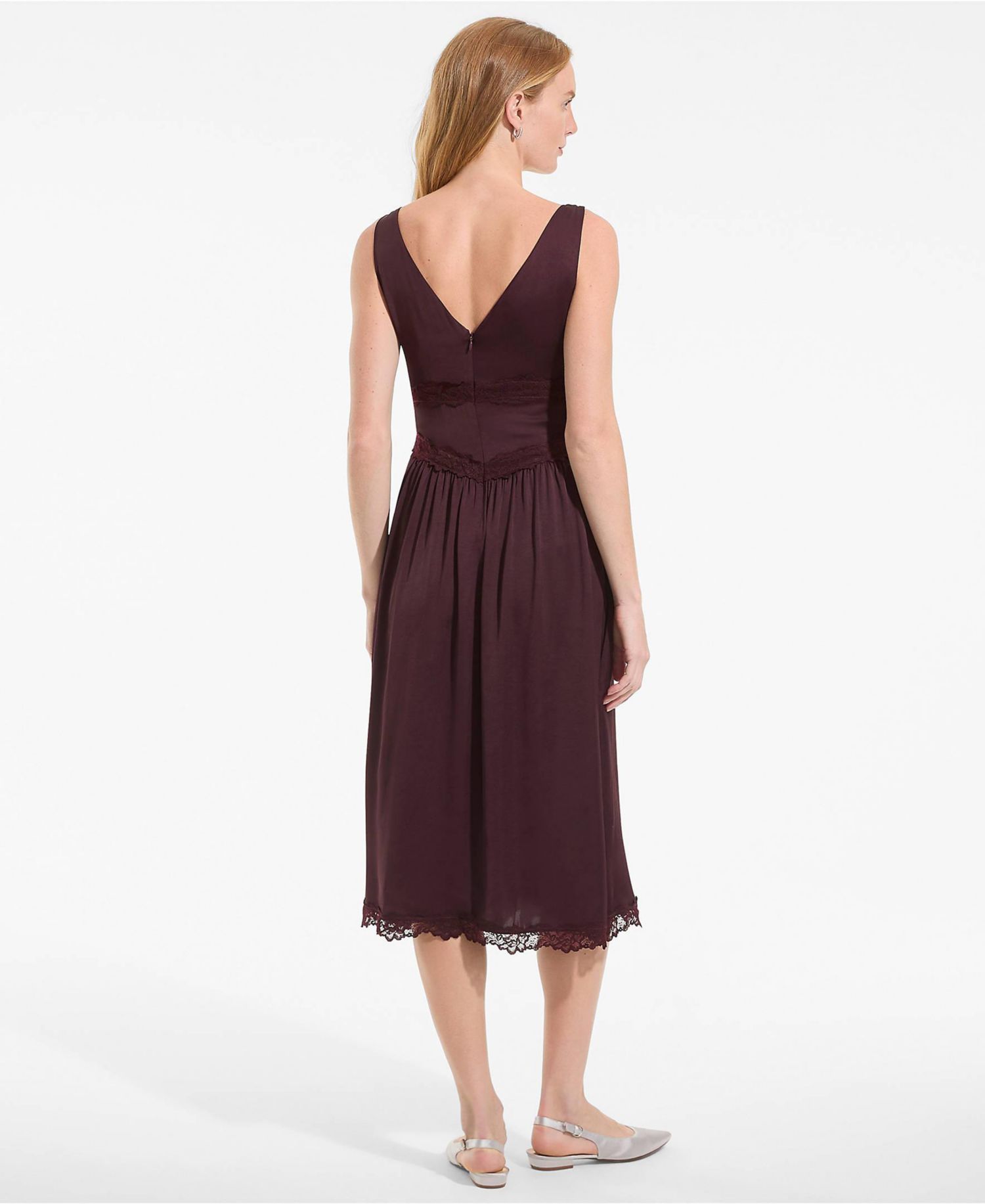 Women's Satin Sleeveless Lace Detail Dress