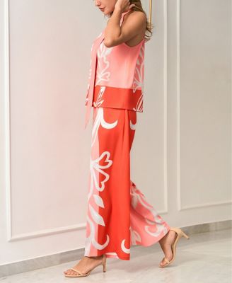 Women's Halter Tie-Neck Wide-Leg Matching Sets