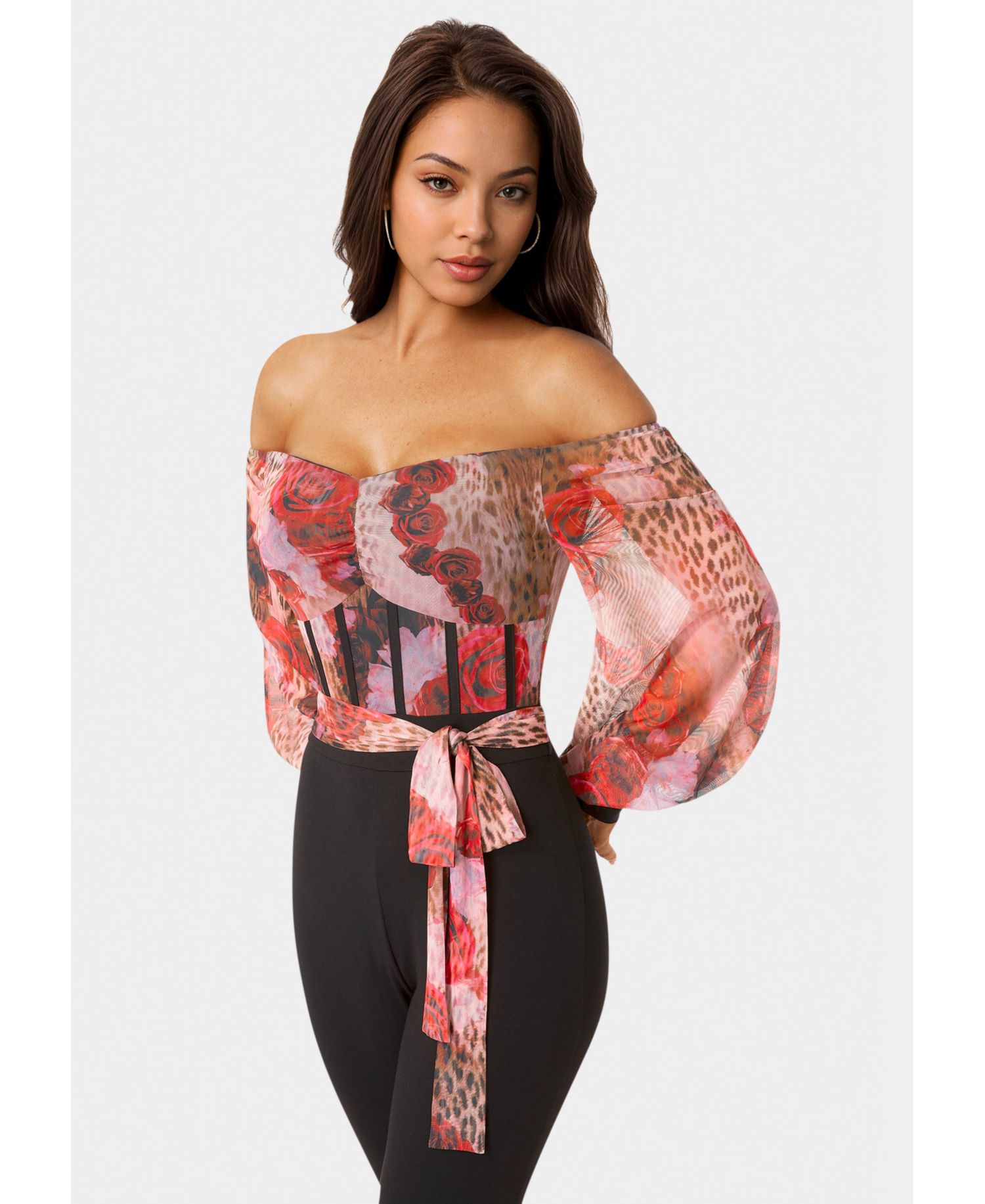 Women's Printed Mesh Off Shoulder Catsuit