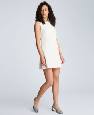 Women's Boat Neck Button Front Sheath Short Dress