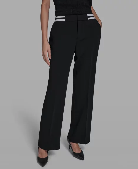 Petite Mid-Rise Contrast Pants - Black