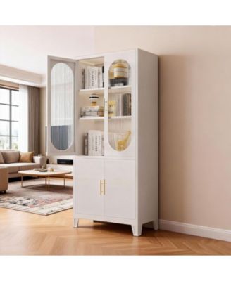 Freestanding Storage Cabinet: 70" Tall White Linen + Pantry + China Cabinet – Tempered Glass Doors, Heavy-Duty Adjustable Shelves