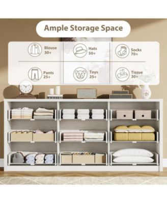 9 Drawer Dresser for Bedroom, Wide Modern Chest of Drawers, Large Wood Dresser Wooden Storage Organizer for Living Room