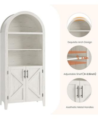 Arched Bookcase with Doors - 5-Tier Open Display Shelf, Modern Bookshelf Storage Cabinet for Home Office Living Room Library