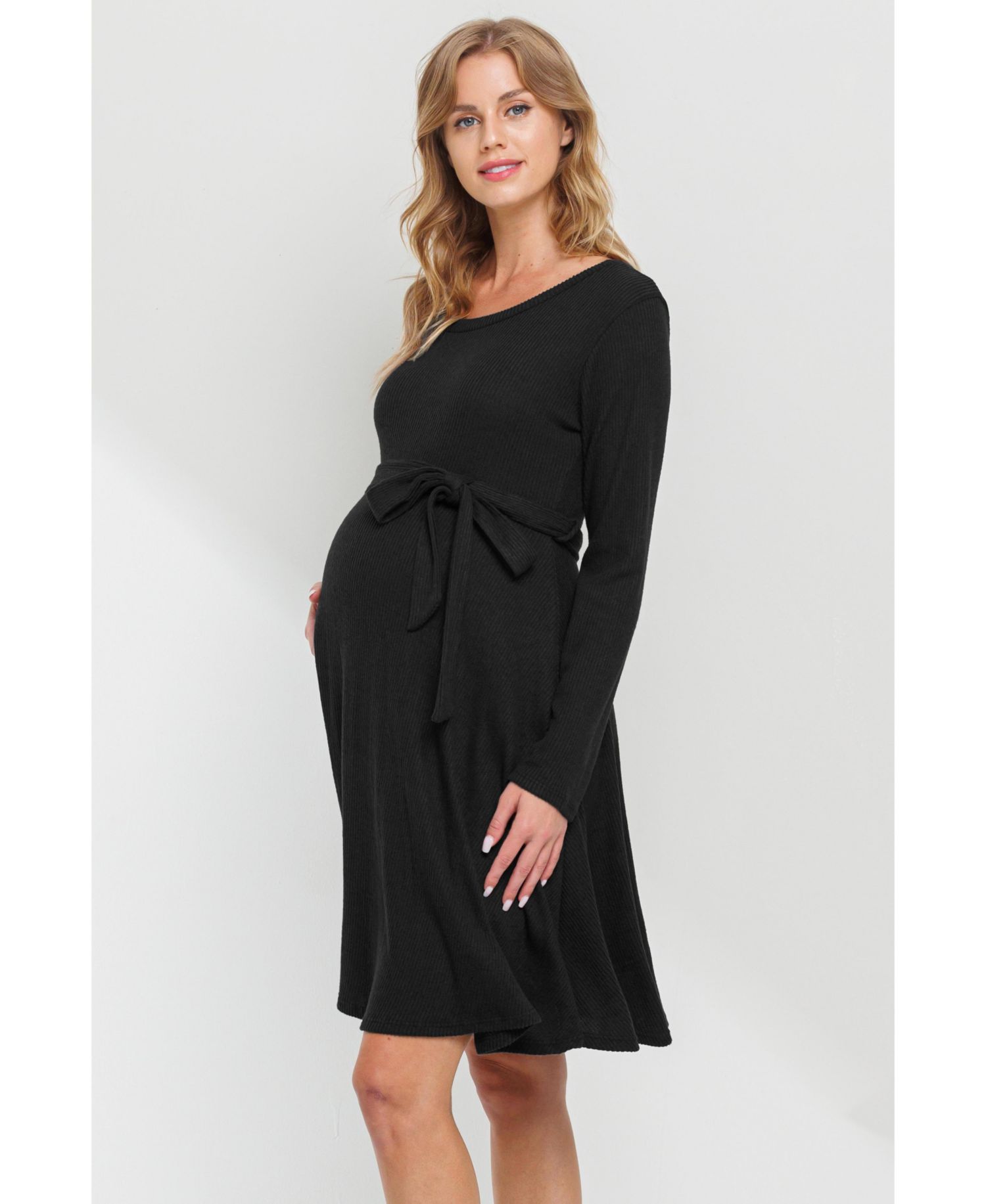 Women's Rib Knit Empire Waist Long Sleeve Knee-Length Dress
