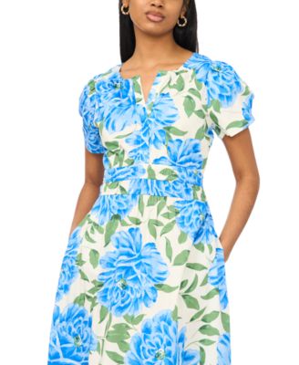Women's Split Neck Short-Sleeve Maxi Dress