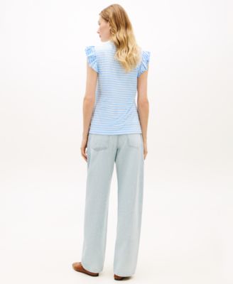 Women's Frill-Sleeve Crew Neck Top