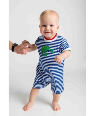 Baby Boy Stripe Knit Shortall With Lizard