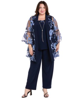Plus Size Round Neck Top, Jacket & Pants, 3-Piece Set